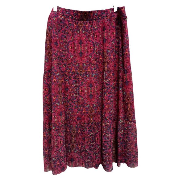 Canyon Retreat Womens Midi Skirt Size 1X Pink Floral Tiered BOHO Festival - Picture 1 of 10